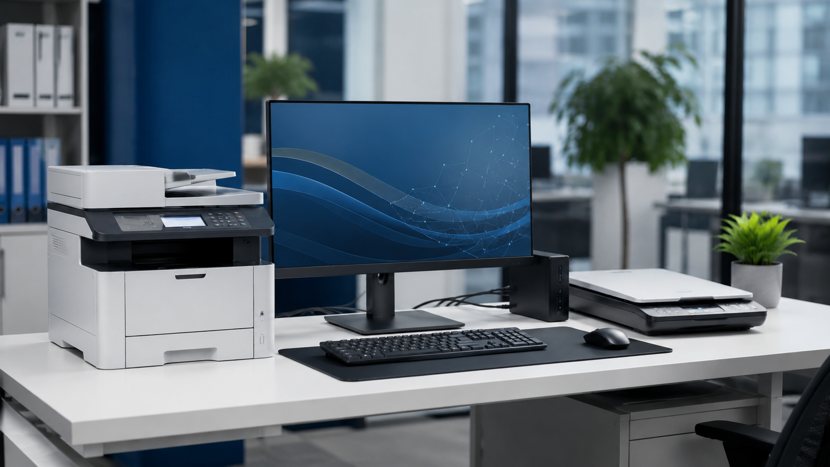 Arbeitsplatz für Drucker Scanner und IT-Support